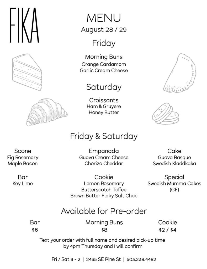 Bakery Menu