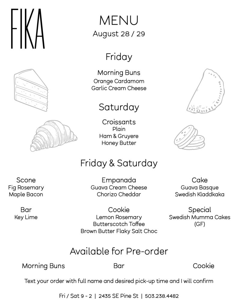 Bakery Menu